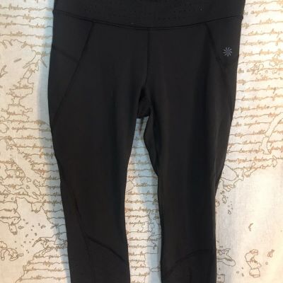 Athleta M leggings perforated leggings workout active black pockets.         C